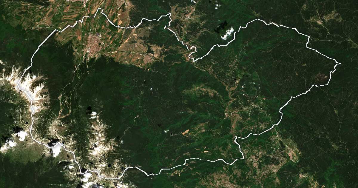 Satellitenbild mit eingezeichneter Grenze: Bansko