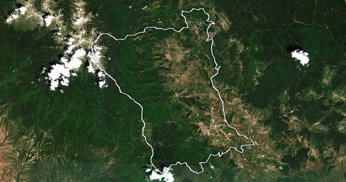 Satellitenbild mit eingezeichneter Grenze: Gotse Delchev