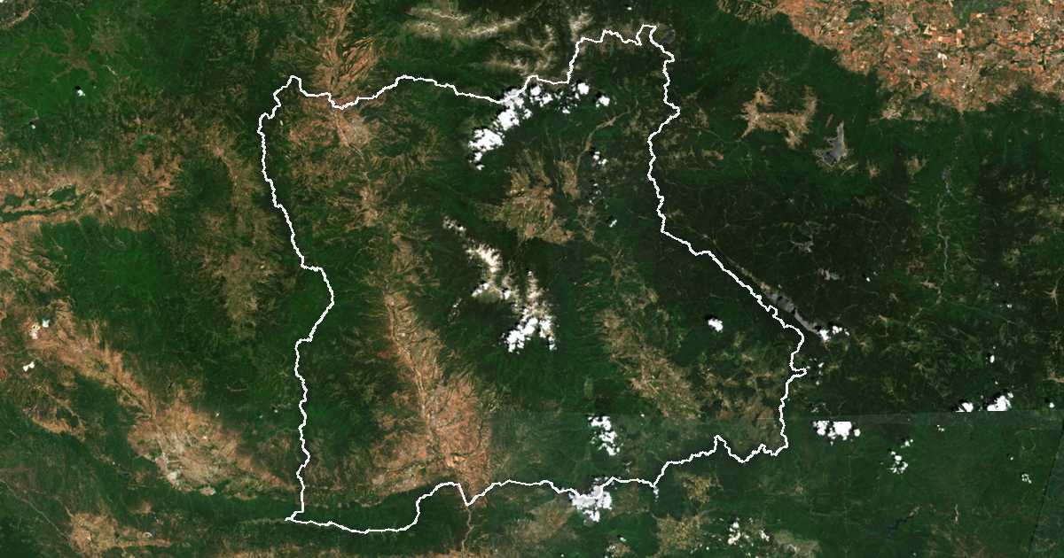 Satellitenbild mit eingezeichneter Grenze: Oblast Blagoewgrad