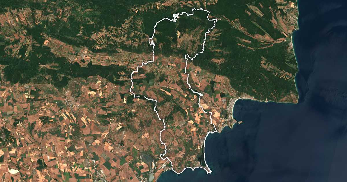 Satellitenbild mit eingezeichneter Grenze: Pomorie
