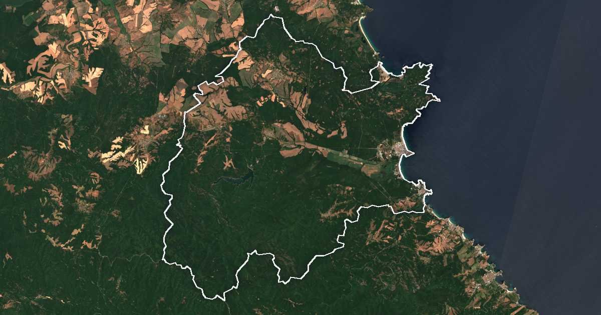 Satellitenbild mit eingezeichneter Grenze: Primorsko
