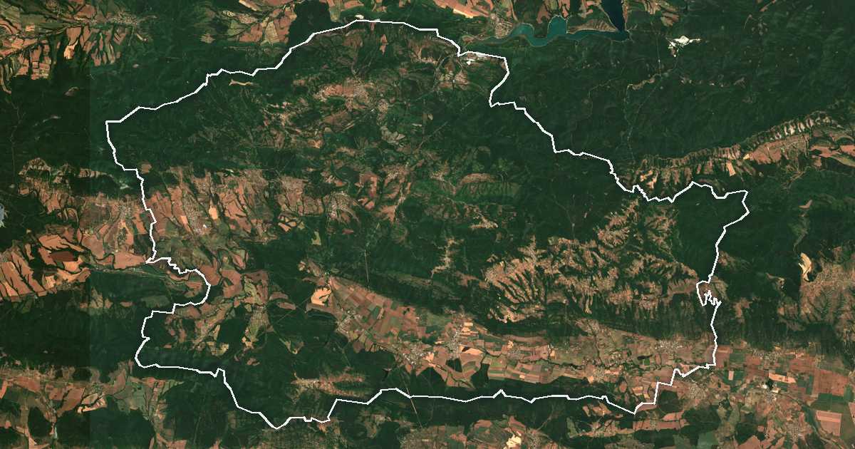 Satellitenbild mit eingezeichneter Grenze: Ruen