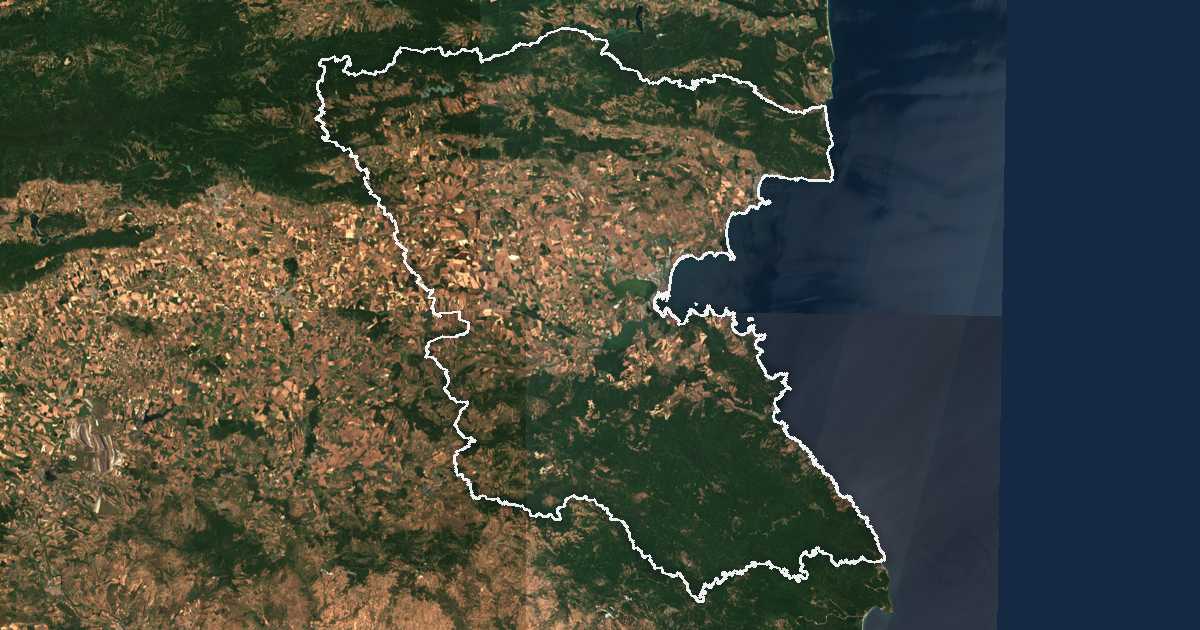 Satellitenbild mit eingezeichneter Grenze: Oblast Burgas