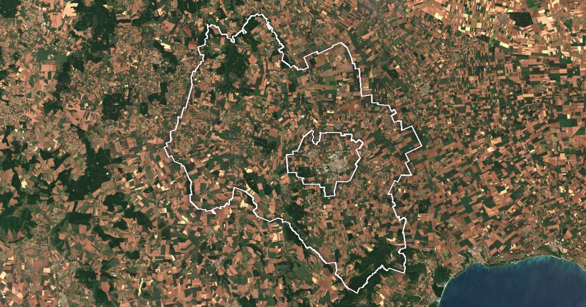 Satellitenbild mit eingezeichneter Grenze: Dobrichka