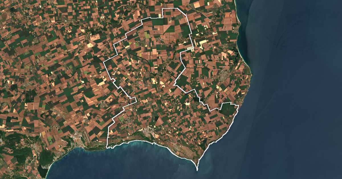 Satellitenbild mit eingezeichneter Grenze: Kavarna