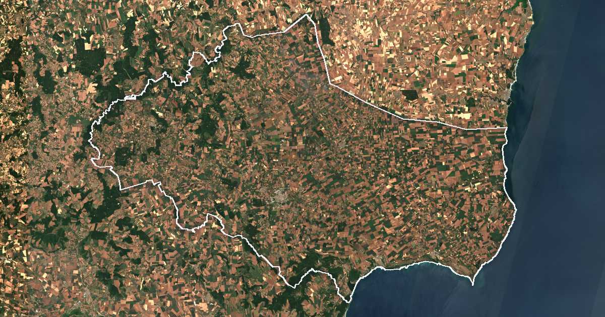 Satellitenbild mit eingezeichneter Grenze: Oblast Dobritsch