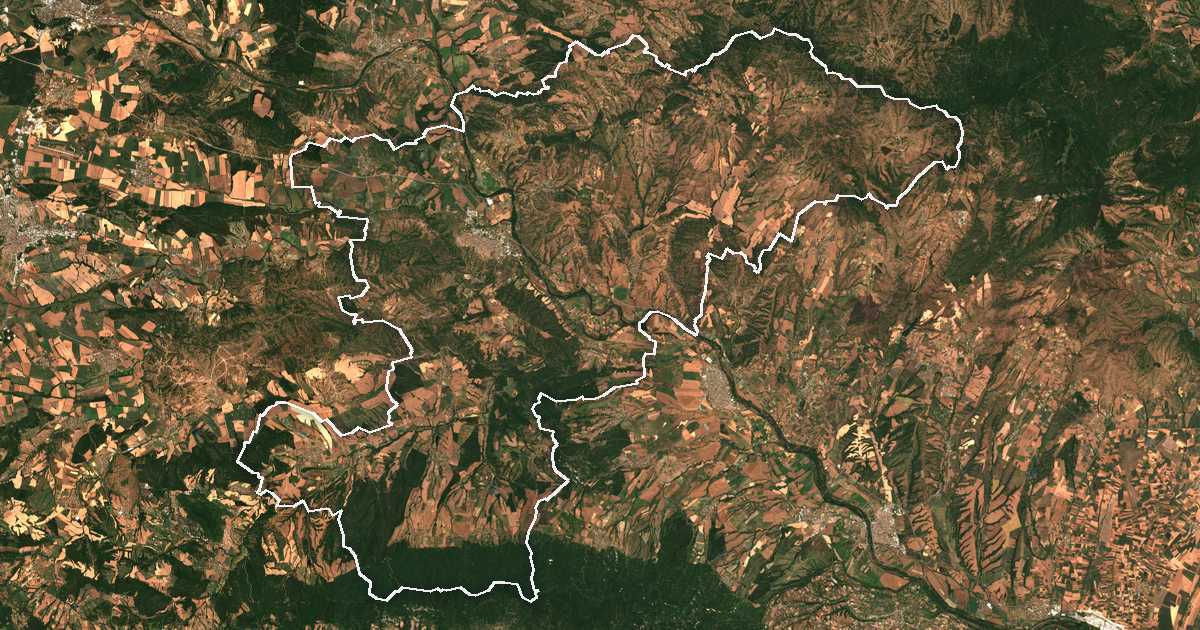 Satellitenbild mit eingezeichneter Grenze: Harmanli