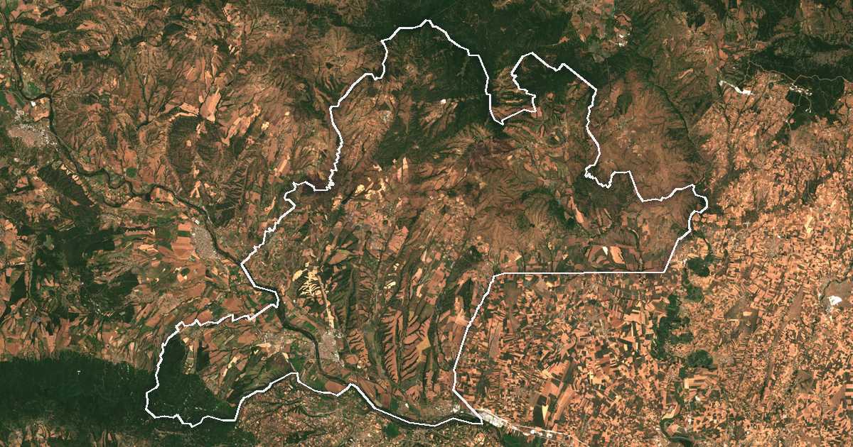 Satellitenbild mit eingezeichneter Grenze: Svilengrad