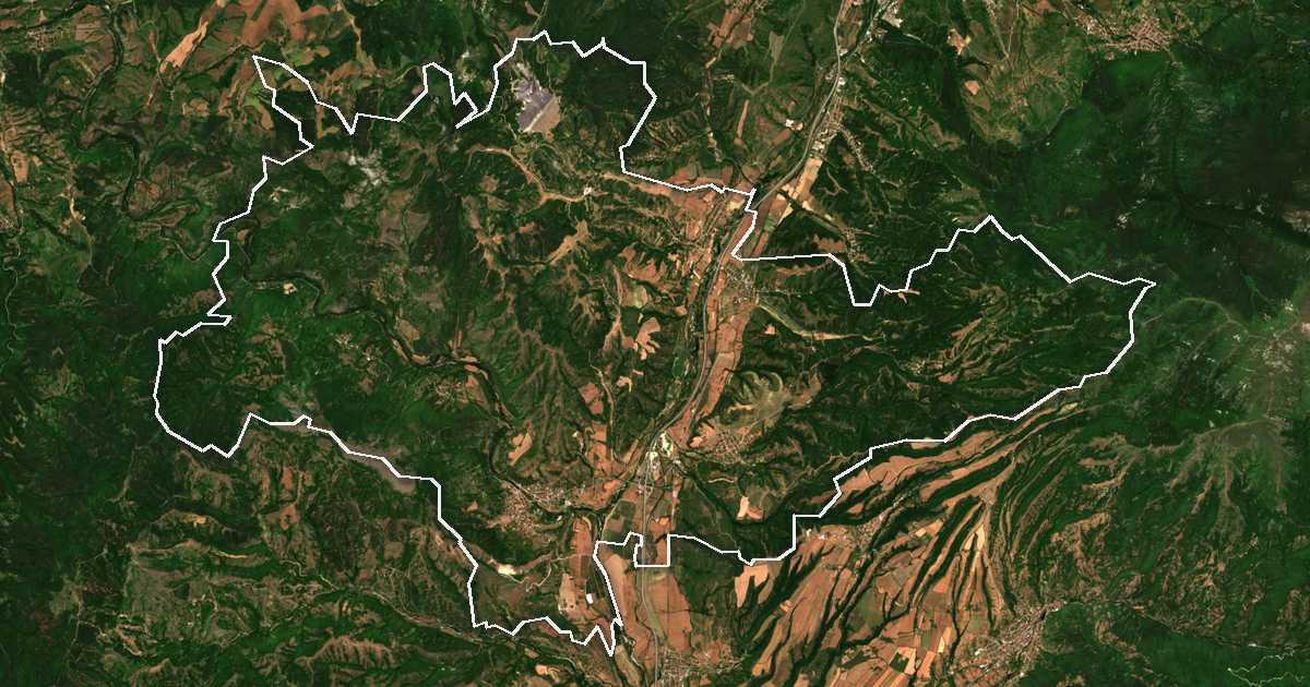 Satellitenbild mit eingezeichneter Grenze: Boboshevo