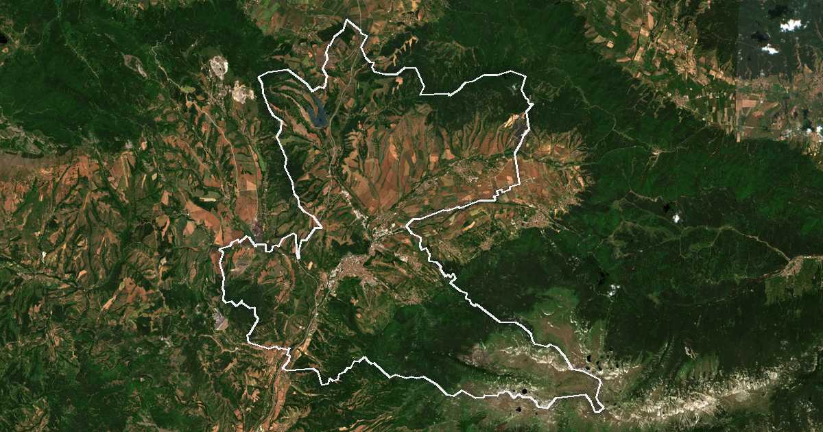 Satellitenbild mit eingezeichneter Grenze: Dupnitsa