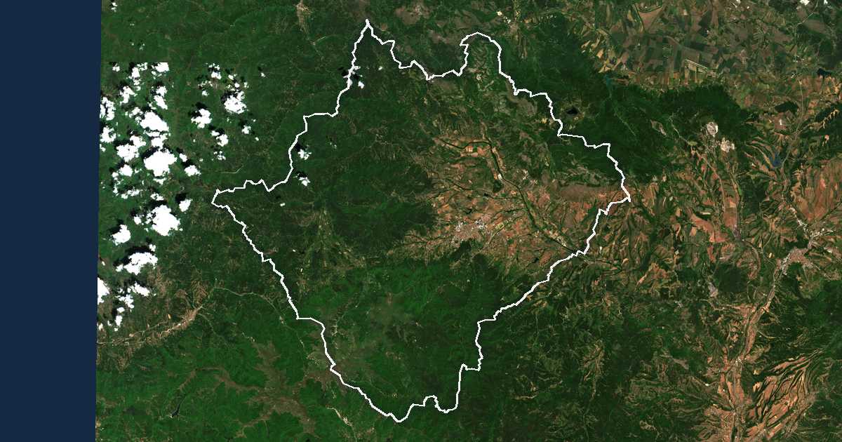 Satellitenbild mit eingezeichneter Grenze: Kjustendil