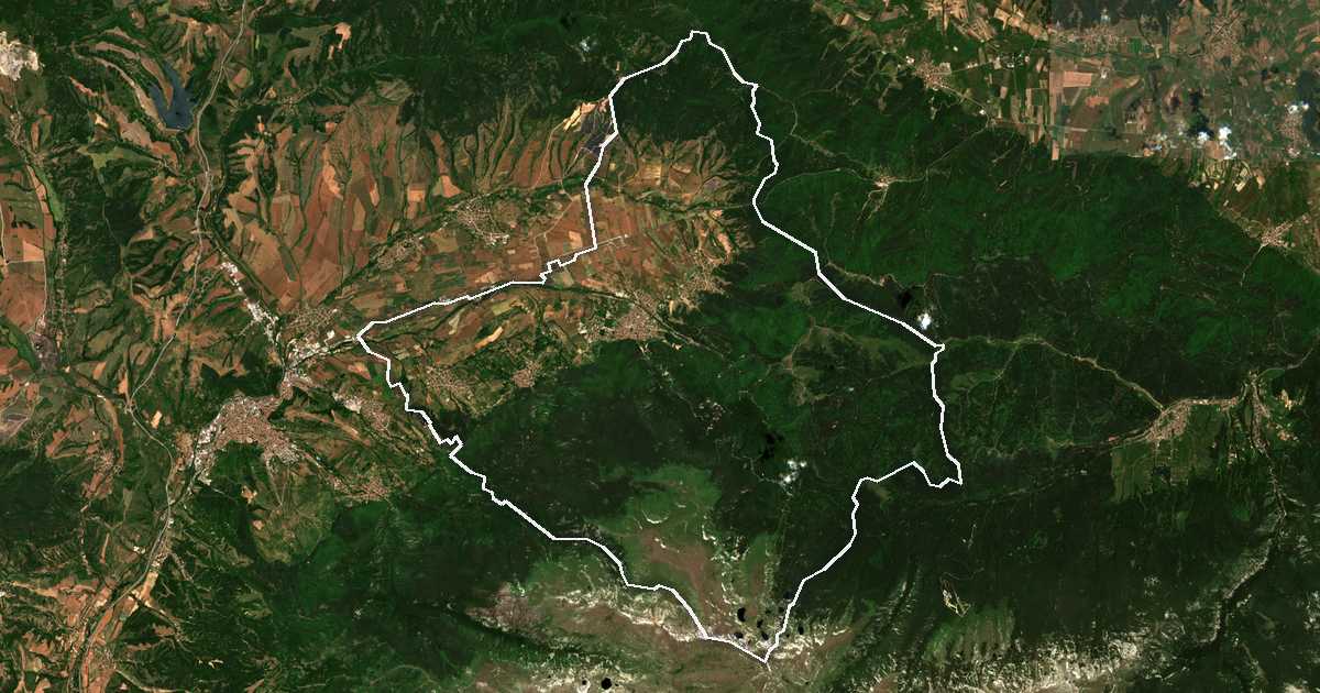 Satellitenbild mit eingezeichneter Grenze: Sapareva Banya