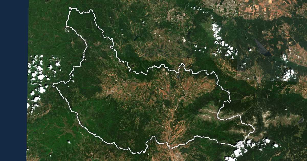 Satellitenbild mit eingezeichneter Grenze: Oblast Kjustendil