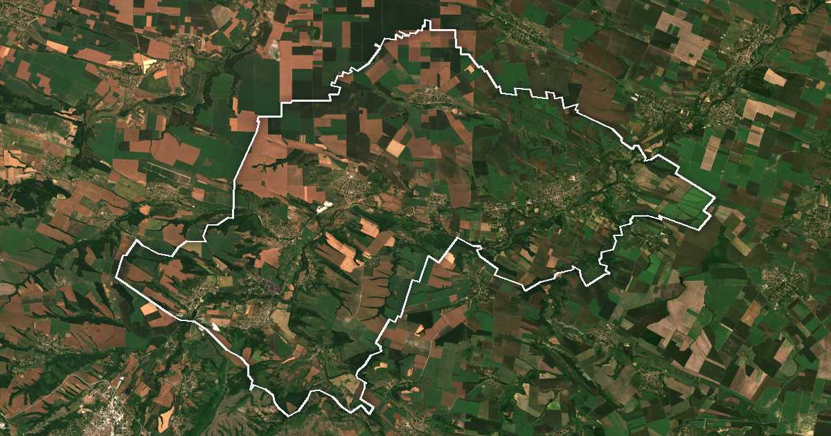 Satellitenbild mit eingezeichneter Grenze: Boychinovtsi
