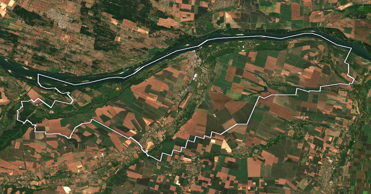 Satellitenbild mit eingezeichneter Grenze: Lom