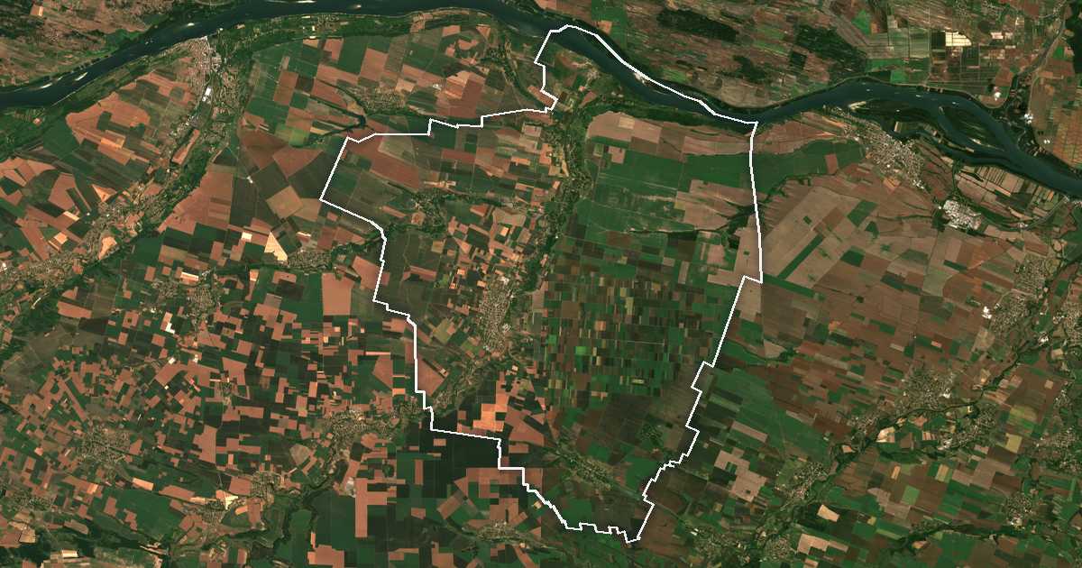 Satellitenbild mit eingezeichneter Grenze: Valchedram