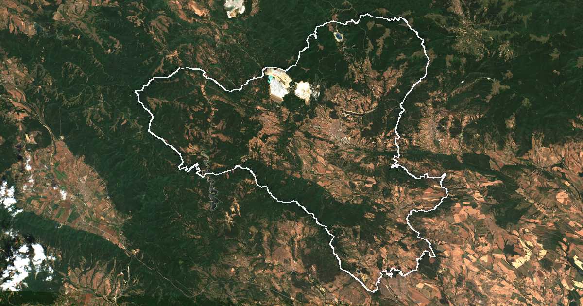 Satellitenbild mit eingezeichneter Grenze: Panagjurište