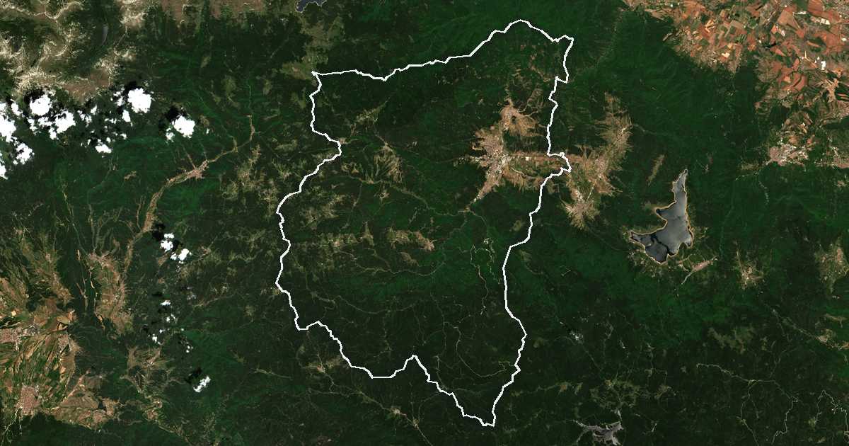 Satellitenbild mit eingezeichneter Grenze: Velingrad