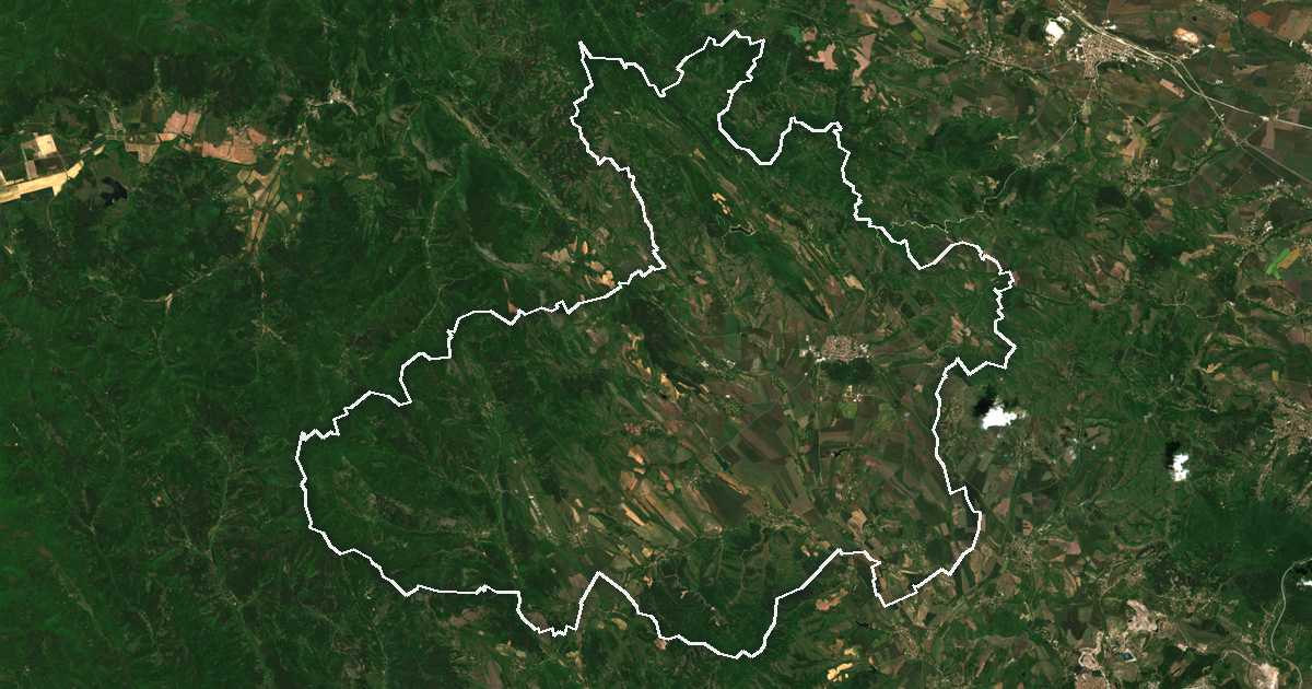 Satellitenbild mit eingezeichneter Grenze: Breznik