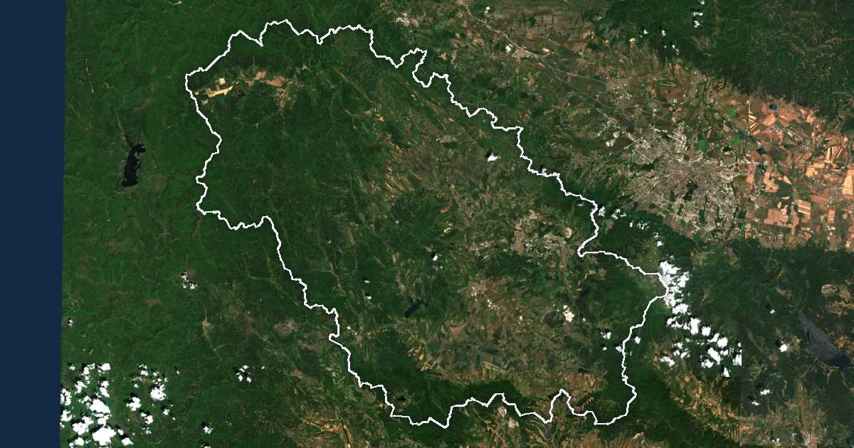 Satellitenbild mit eingezeichneter Grenze: Oblast Pernik