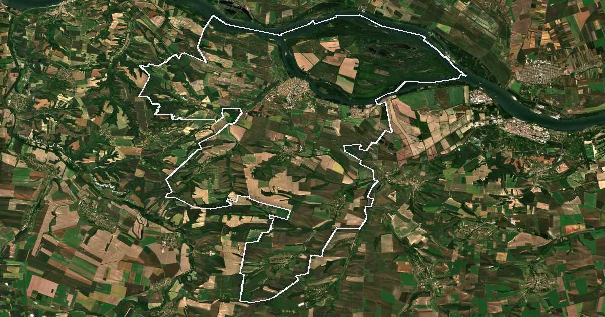 Satellitenbild mit eingezeichneter Grenze: Belene