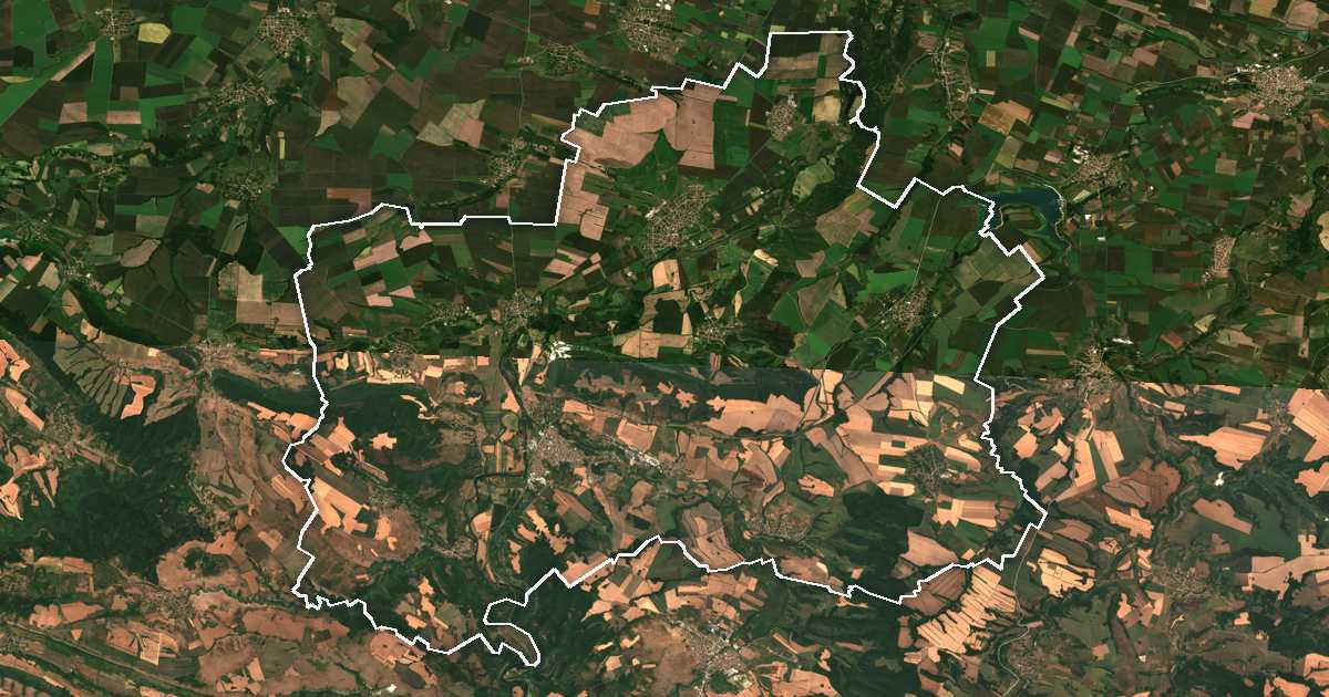 Satellitenbild mit eingezeichneter Grenze: Červen Brjag