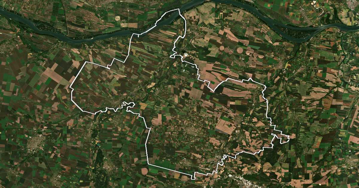 Satellitenbild mit eingezeichneter Grenze: Dolna Mitropolija