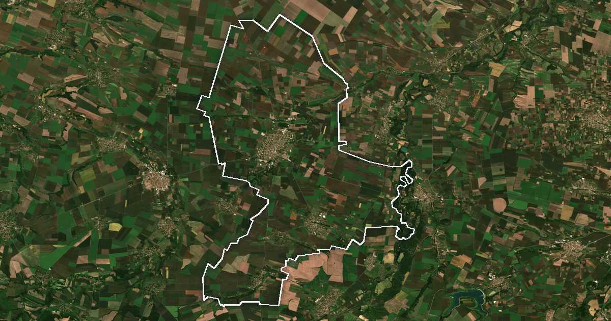 Satellitenbild mit eingezeichneter Grenze: Kneža
