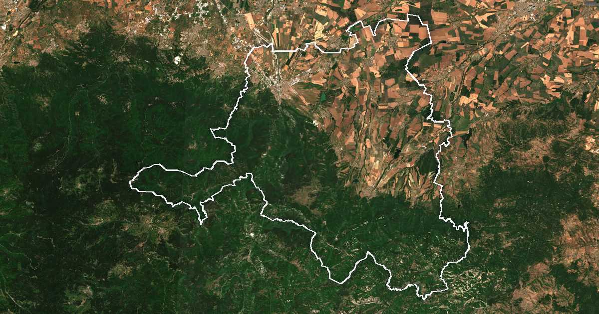 Satellitenbild mit eingezeichneter Grenze: Asenovgrad