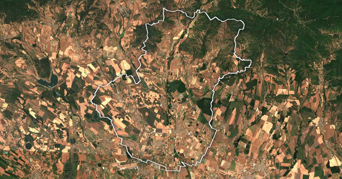 Satellitenbild mit eingezeichneter Grenze: Kalojanovo