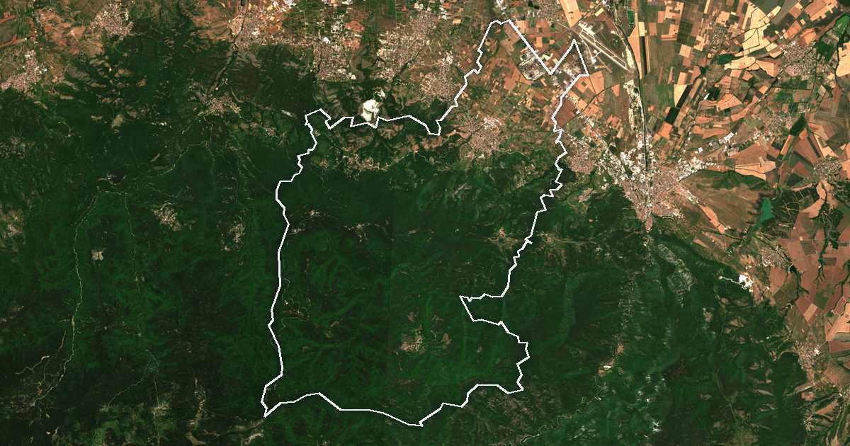Satellitenbild mit eingezeichneter Grenze: Kuklen