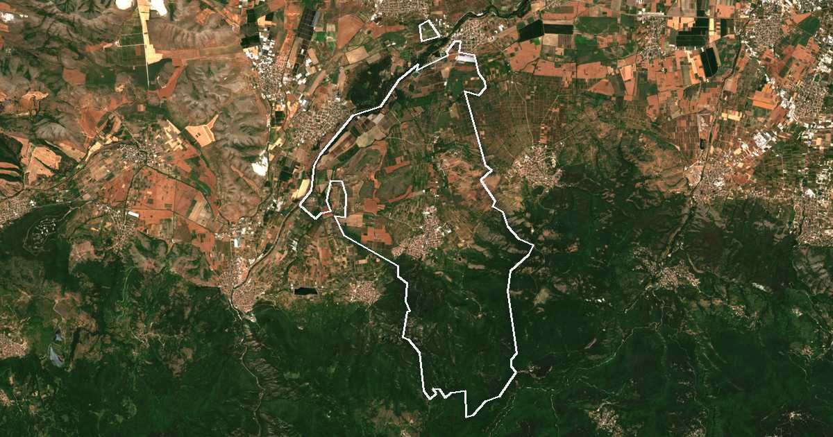 Satellitenbild mit eingezeichneter Grenze: Peruštica