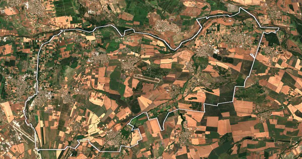 Satellitenbild mit eingezeichneter Grenze: Sadovo