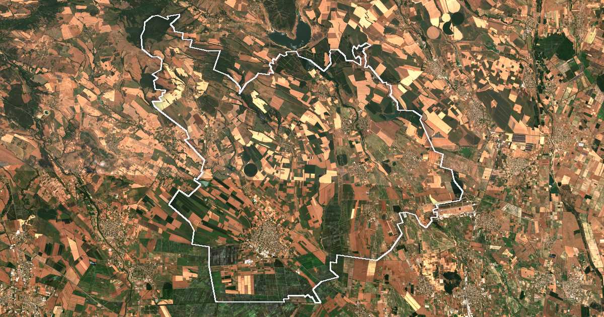 Satellitenbild mit eingezeichneter Grenze: Sǎedinenie