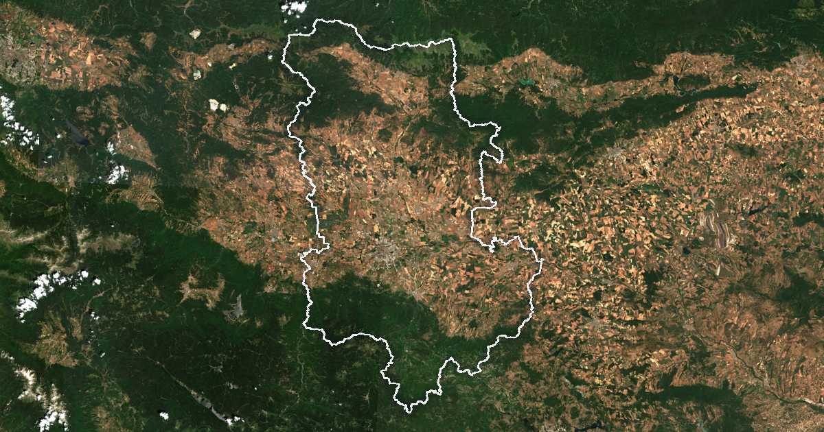 Satellitenbild mit eingezeichneter Grenze: Oblast Plowdiw