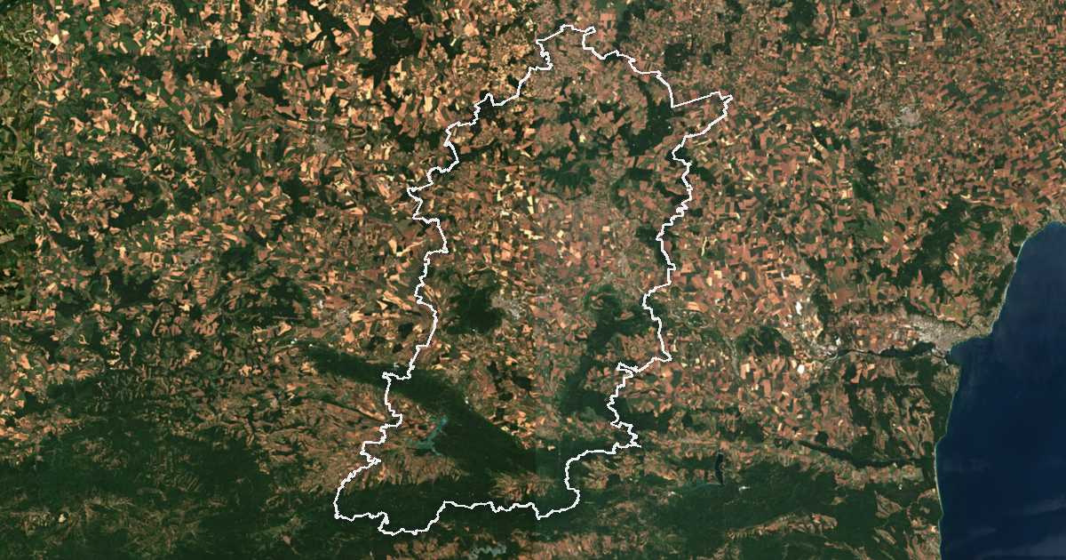 Satellitenbild mit eingezeichneter Grenze: Oblast Schumen