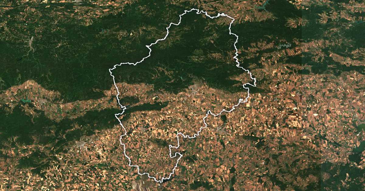 Satellitenbild mit eingezeichneter Grenze: Oblast Sliwen