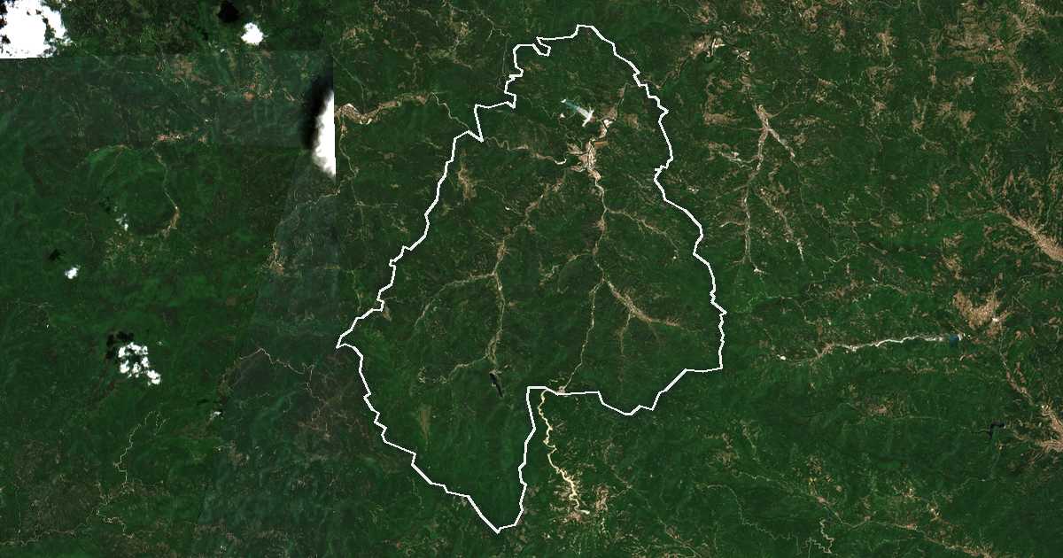 Satellitenbild mit eingezeichneter Grenze: Rudozem