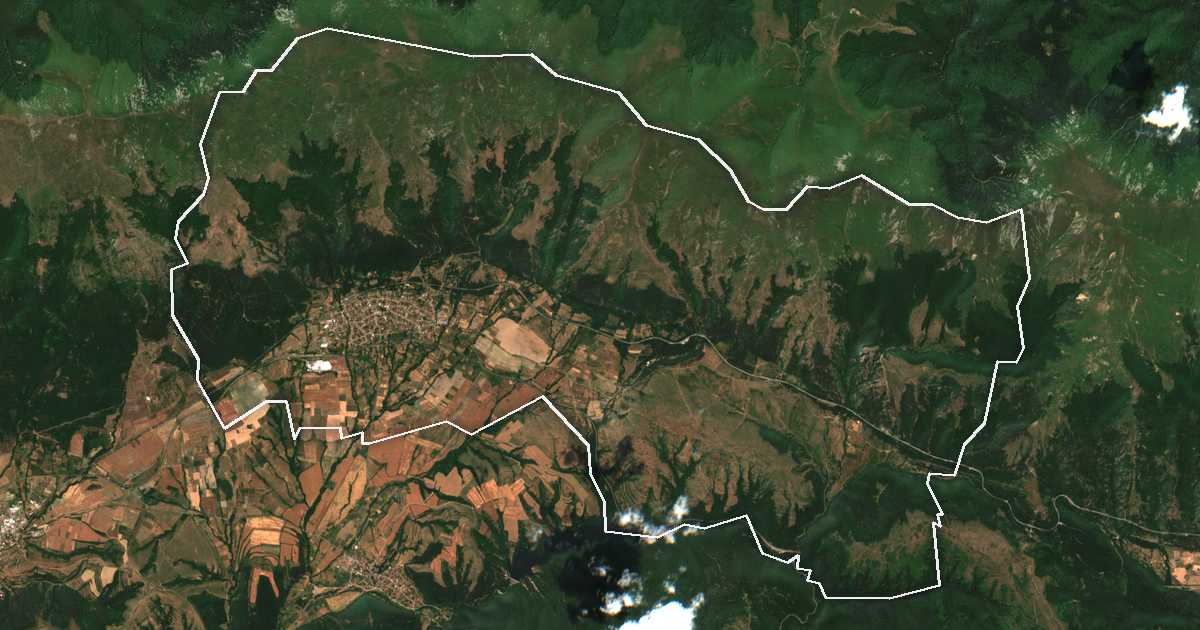 Satellitenbild mit eingezeichneter Grenze: Anton
