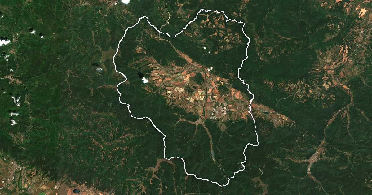 Satellitenbild mit eingezeichneter Grenze: Botevgrad