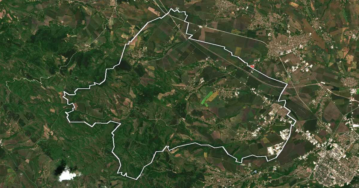 Satellitenbild mit eingezeichneter Grenze: Božurište