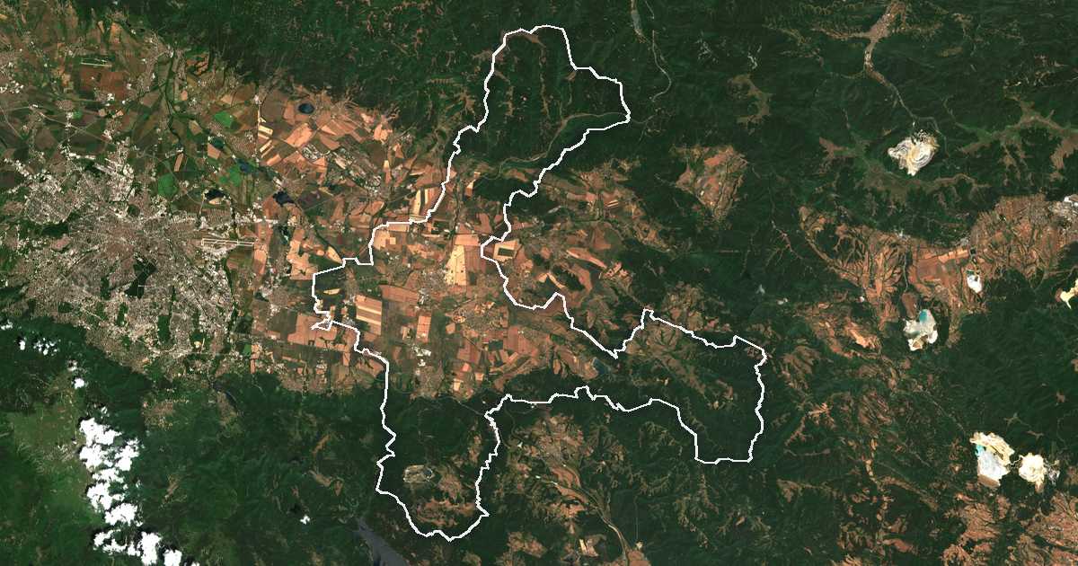 Satellitenbild mit eingezeichneter Grenze: Elin Pelin