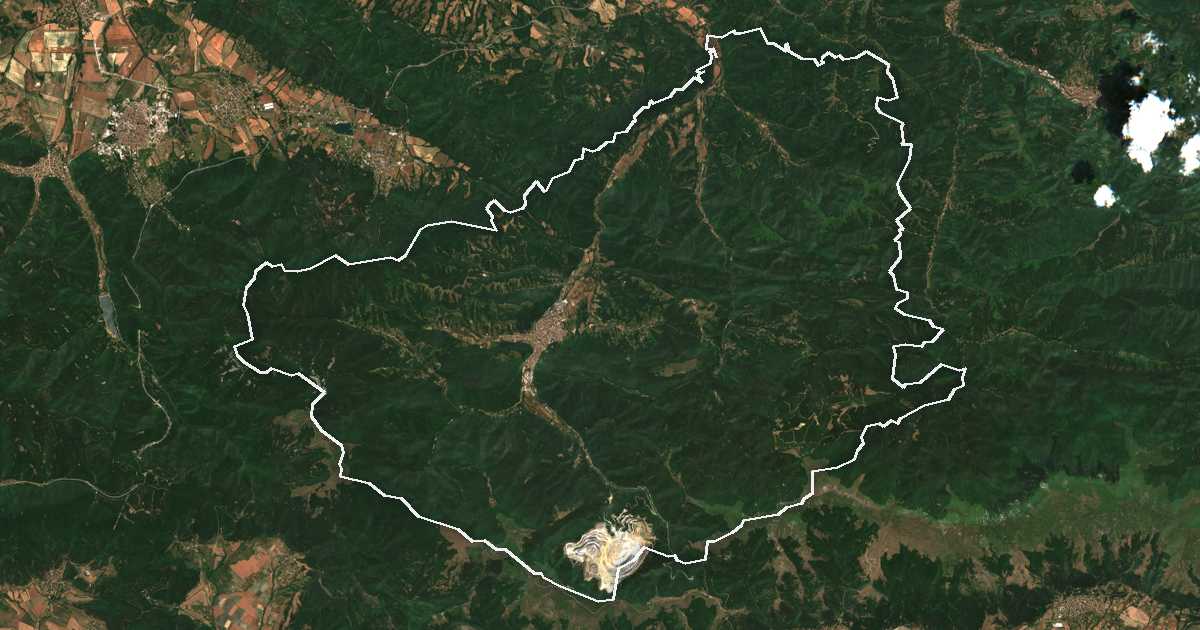 Satellitenbild mit eingezeichneter Grenze: Etropole
