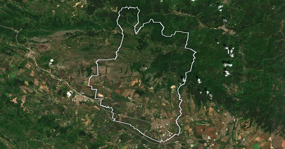 Satellitenbild mit eingezeichneter Grenze: Kostinbrod