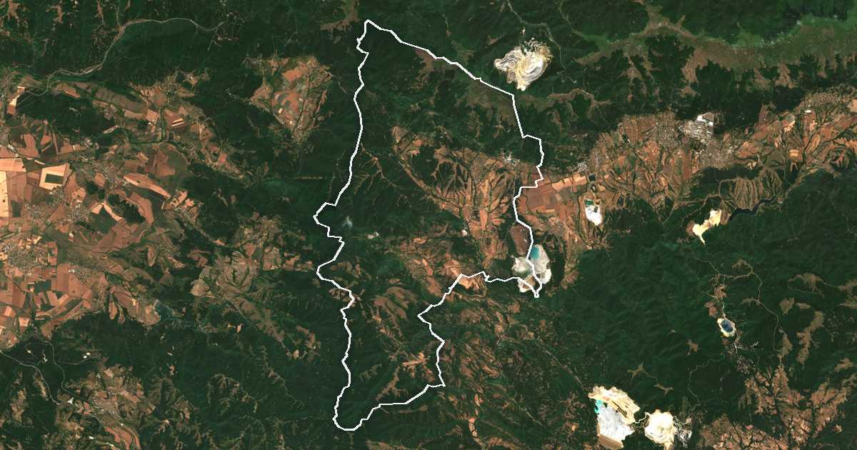 Satellitenbild mit eingezeichneter Grenze: Mirkovo