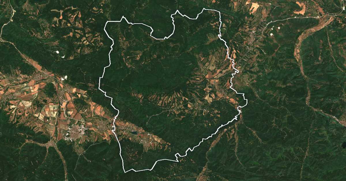 Satellitenbild mit eingezeichneter Grenze: Pravec