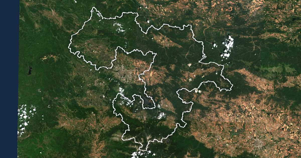 Satellitenbild mit eingezeichneter Grenze: Oblast Sofia