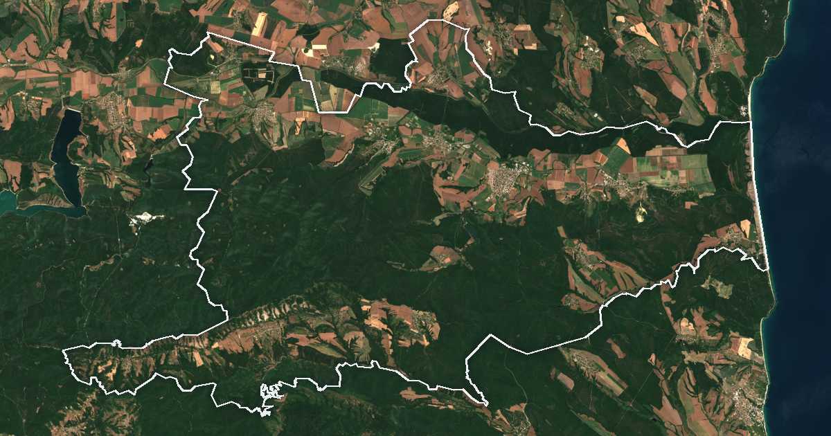 Satellitenbild mit eingezeichneter Grenze: Dolni Čiflik