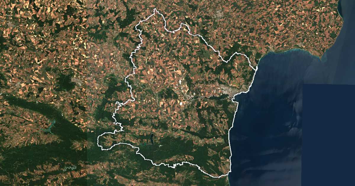 Satellitenbild mit eingezeichneter Grenze: Oblast Warna