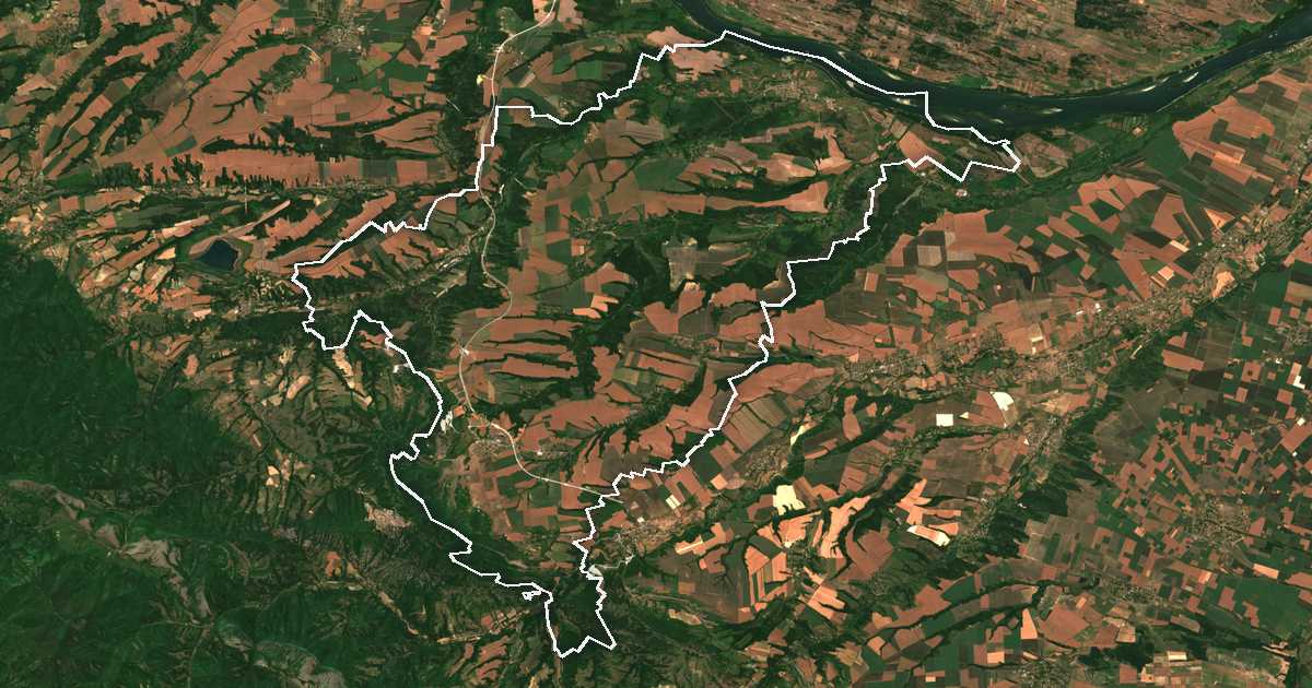 Satellitenbild mit eingezeichneter Grenze: Dimovo